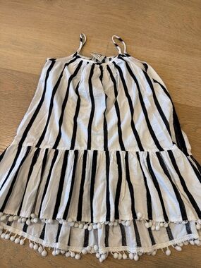 Milly Minis Black and White Striped Pom-Pom Sundress